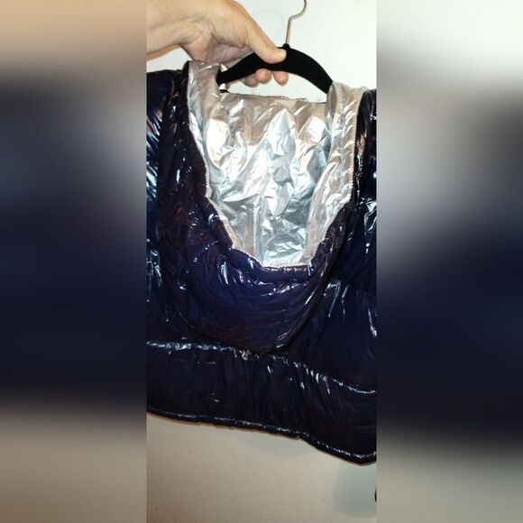 New Navy Blue & Silver Vegan Puffer Jacket Quilted LA Coalition-NWT - Picture 11 of 14